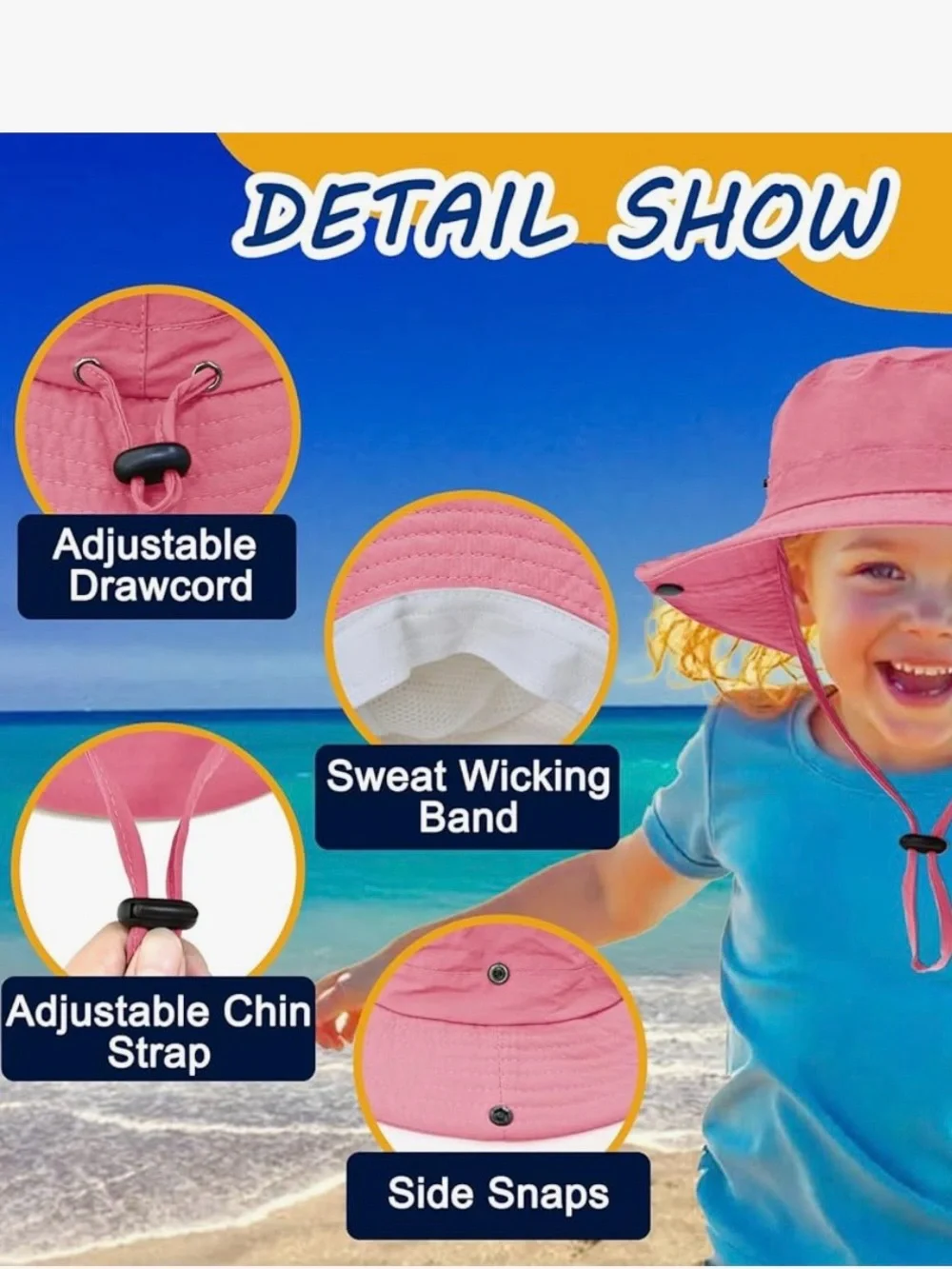 Kids Pink Sun Bucket Hat - UPF 50+ Quick Dry